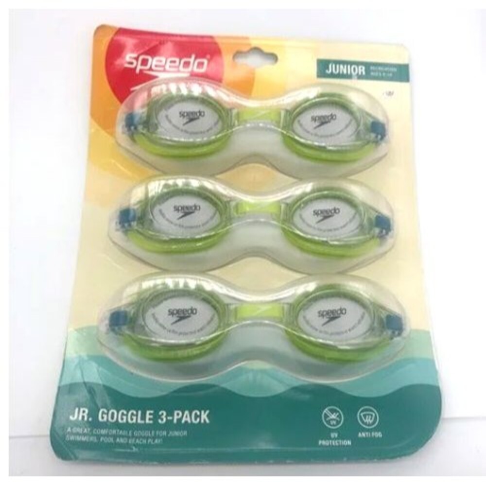 NEW!! Speedo Jr. Goggle 3-Pack - Lime Green / Blue - Ages 6-14